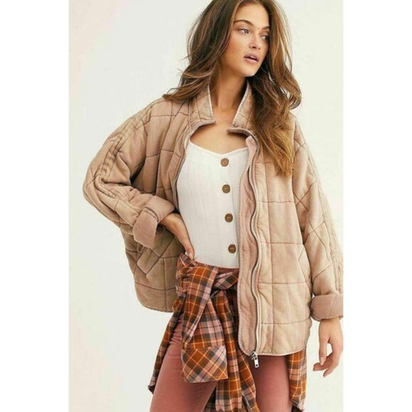 Free People Champagne Pink Ivory Dolman Quilted Jacket Coat S Rare